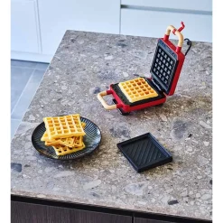 ADE 2-in-1 Croque - Wafelijzer Rood Wisselbare Platen 13x12cm