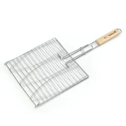 Barbecook visgrill voor 3 vissen uit chroom en hout 28x28cm FSC 100%