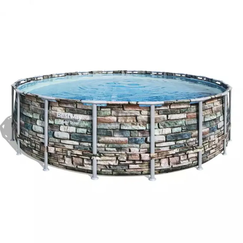 Bestway Power Steel™ complete set bovengronds zwembad met filterpomp Ø 549 x 132 cm stenen muur look (natuursteen), rond