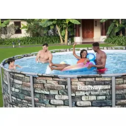 Bestway Power Steel™ complete set bovengronds zwembad met filterpomp Ø 549 x 132 cm stenen muur look (natuursteen), rond