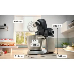 Bosch MUMS6ZS34 1600 W Zwart, Geborstelde inox