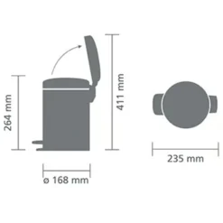 Brabantia NewIcon pedaalemmer 3 liter met kunststof binnenemmer Mineral Infinite Grey