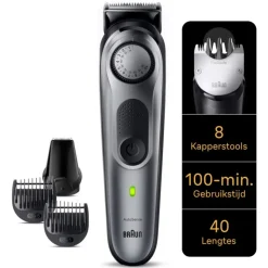 Braun Pro Baardtrimmer 7 BT7420 met ProBlade, precisiewiel, 8 kapperstools, 100 min. gebruikstijd, grijs