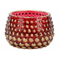 Cosy @ Home Theelichthouder Golden Dots Rood 8x8xh6c M Glas