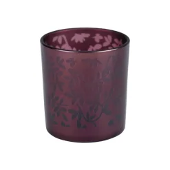 Cosy @ Home Theelichthouder Leaves Aubergine D7xh8cm Glas