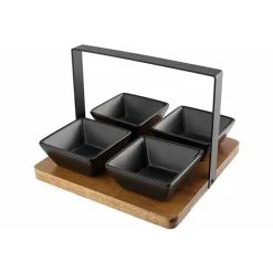 Cosy & Trendy Aperoplankje Met 4 Cups Keramiek 20x20xh17cm Bamboe