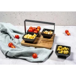 Cosy & Trendy Aperoplankje Met 4 Cups Keramiek 20x20xh17cm Bamboe