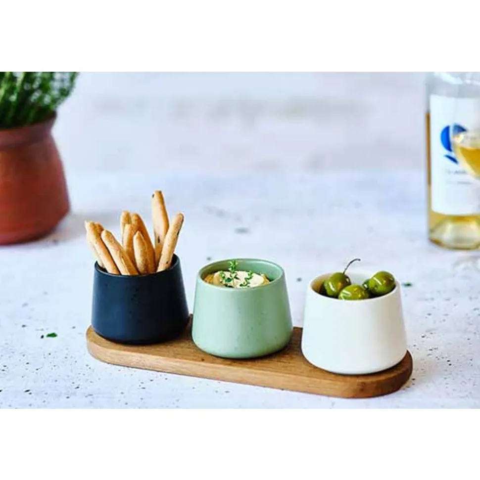 Cosy & Trendy Bites Aperoset 4pcs - Serveerplank 30x10cm + 3x Bowl D9x7cm