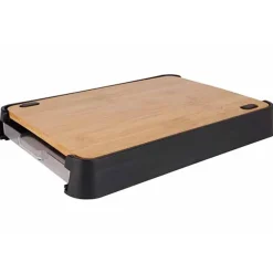 Cosy & Trendy Nero Snijplank Bamboo Met Pl. Dienblad In Zwarte Houder 38x25xh4.7cm