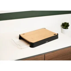 Cosy & Trendy Nero Snijplank Bamboo Met Pl. Dienblad In Zwarte Houder 38x25xh4.7cm