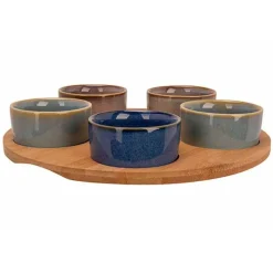 Cosy & Trendy Serveerplank D25x1cm Bamboe  + 5 Bowls Multi-kleur D7x3cm