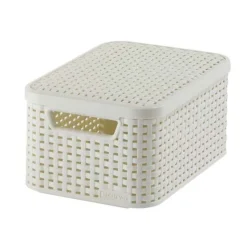 Curver Natural Style Mandje Small Met Deksel Vi Ntage Wit 29,1x19,8x14,2