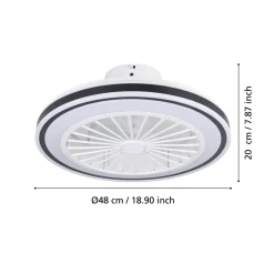 Eglo ALMERIA Ventilator met licht ABS wit, zwart / acryl melkkleurig H: 190 mm | Ø 480 mm