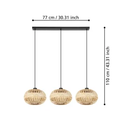 Eglo AMSFIELD 1 hanglamp staal zwart / Hout natuur H: 1100 mm