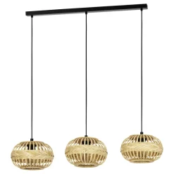 Eglo AMSFIELD 1 hanglamp staal zwart / Hout natuur H: 1100 mm