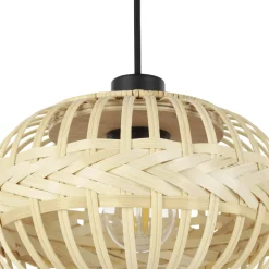 Eglo AMSFIELD 1 hanglamp staal zwart / Hout natuur H: 1100 mm