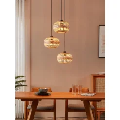 Eglo AMSFIELD 1 hanglamp staal zwart / Hout natuur H: 1100 mm | Ø 480 mm