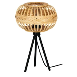Eglo AMSFIELD 1 Tafellampen staal zwart / Hout natuur H: 410 mm | Ø 260 mm