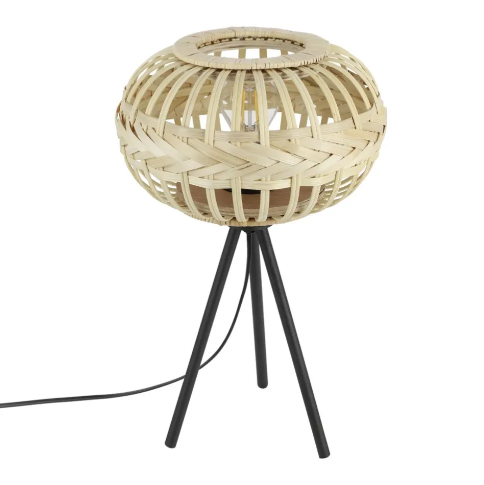 Eglo AMSFIELD 1 Tafellampen staal zwart / Hout natuur H: 410 mm | Ø 260 mm