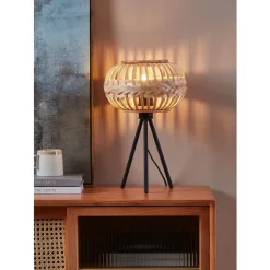 Eglo AMSFIELD 1 Tafellampen staal zwart / Hout natuur H: 410 mm | Ø 260 mm