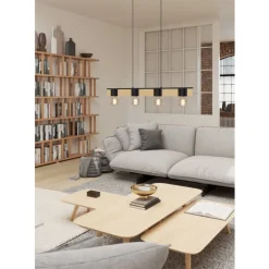 Eglo BAILRIGG hanglamp staal, hout zwart, bruin H: 1100 mm