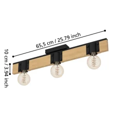 Eglo BAILRIGG Plafondarmaturen staal, hout zwart, bruin H: 45 mm