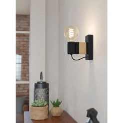 Eglo BAILRIGG Wandlamp staal, hout zwart, bruin H: 135 mm