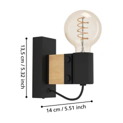 Eglo BAILRIGG Wandlamp staal, hout zwart, bruin H: 135 mm