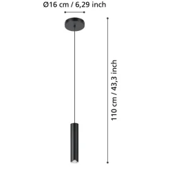 Eglo BALAMORTA-Z hanglamp staal zwart / Kunststof wit H: 1100 mm | Ø 55 mm