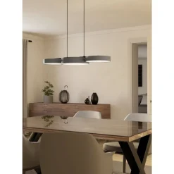 Eglo BARBANO-Z hanglamp staal zwart / textiel, kunststof grijs, wit H: 1100 mm