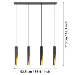 Eglo BARBOTTO hanglamp staal zwart, goud H: 1100 mm