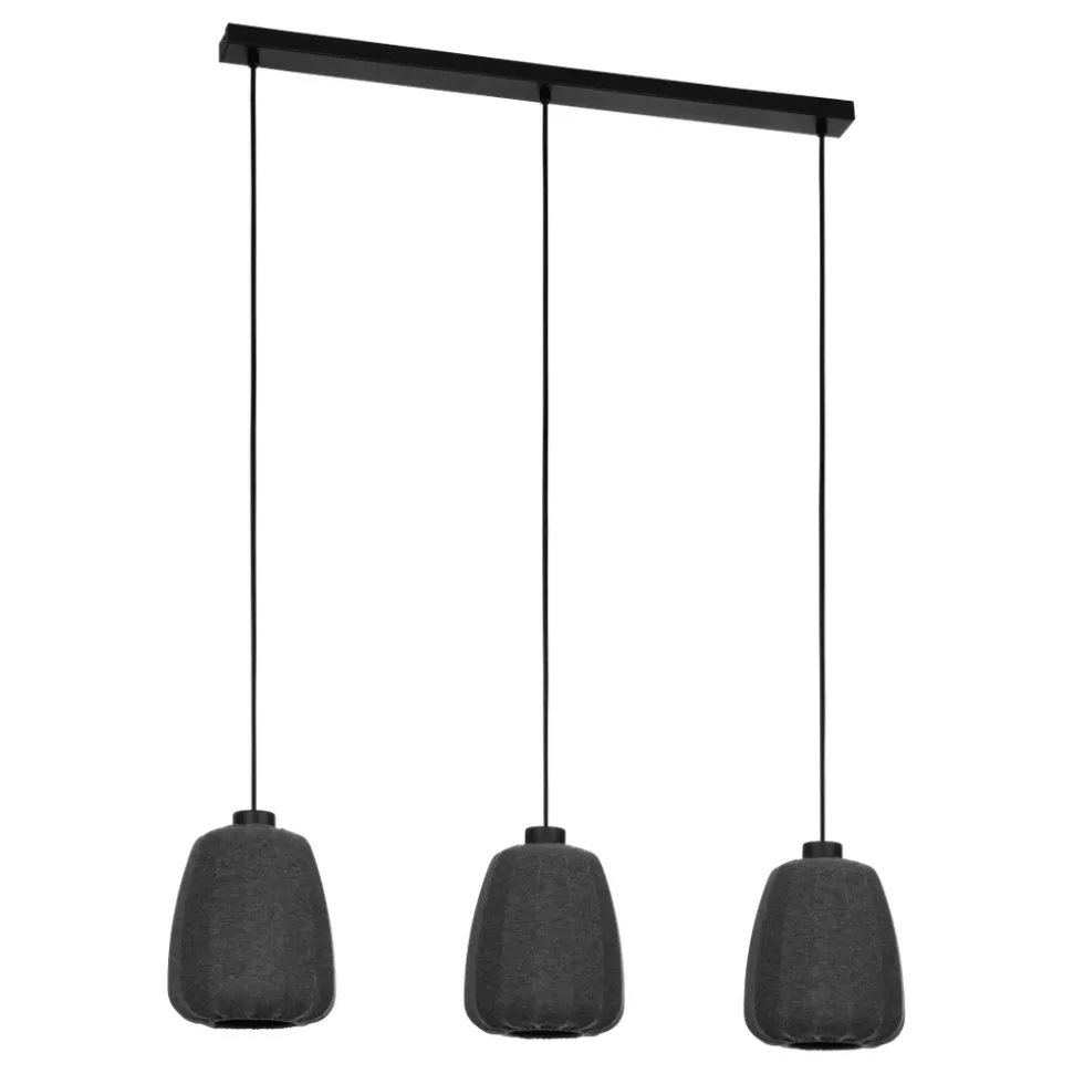 Eglo BARLASTON hanglamp staal zwart / textiel grijs H: 1100 mm