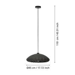 Eglo BARLASTON hanglamp staal zwart / textiel grijs H: 1100 mm | Ø 450 mm