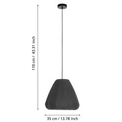 Eglo BARLASTON hanglamp staal zwart / textiel grijs H: 1100 mm | Ø 350 mm