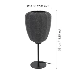 Eglo BARLASTON Tafellampen staal zwart / textiel grijs H: 390 mm | Ø 180 mm