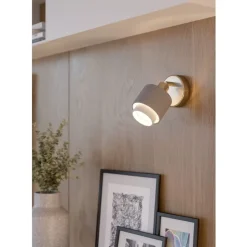 Eglo BELLIZZI spot staal nikkel-mat / textiel grijs, wit H: 110 mm | Ø 90 mm