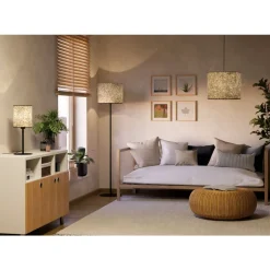 Eglo BUTTERBURN Tafellampen staal zwart / textiel met berkenbladeren beige, groen H: 475 mm | Ø 180 mm