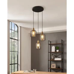 Eglo CHISLE hanglamp staal zwart, gebronsd / glas gestoomd amber H: 1300 mm | Ø 425 mm