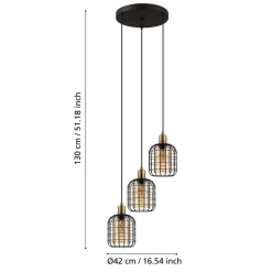 Eglo CHISLE hanglamp staal zwart, gebronsd / glas gestoomd amber H: 1300 mm | Ø 425 mm