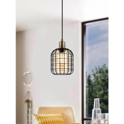 Eglo CHISLE hanglamp staal zwart, gebronsd / glas gestoomd amber H: 1100 mm | Ø 165 mm