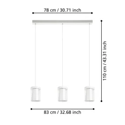 Eglo CHIUSELLO-Z hanglamp staal wit / glas, kunststof helder, wit H: 1100 mm