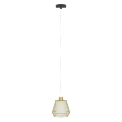 Eglo CIUDADELA hanglamp staal zwart / staal, textiel geborsteld messing, wit H: 1100 mm | Ø 180 mm