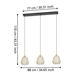 Eglo CIUDADELA hanglamp staal zwart / staal, textiel geborsteld messing, wit H: 1100 mm