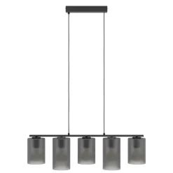 Eglo COLOMERA hanglamp staal zwart / Glas mat grijs H: 1100 mm