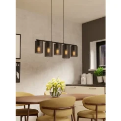 Eglo COLOMERA hanglamp staal zwart / Glas mat grijs H: 1100 mm