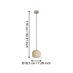 Eglo COMINIO hanglamp staal taupe / glas geëtst zand H: 1100 mm | Ø 185 mm