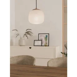 Eglo COMINIO hanglamp staal taupe / glas geëtst zand H: 1100 mm | Ø 185 mm