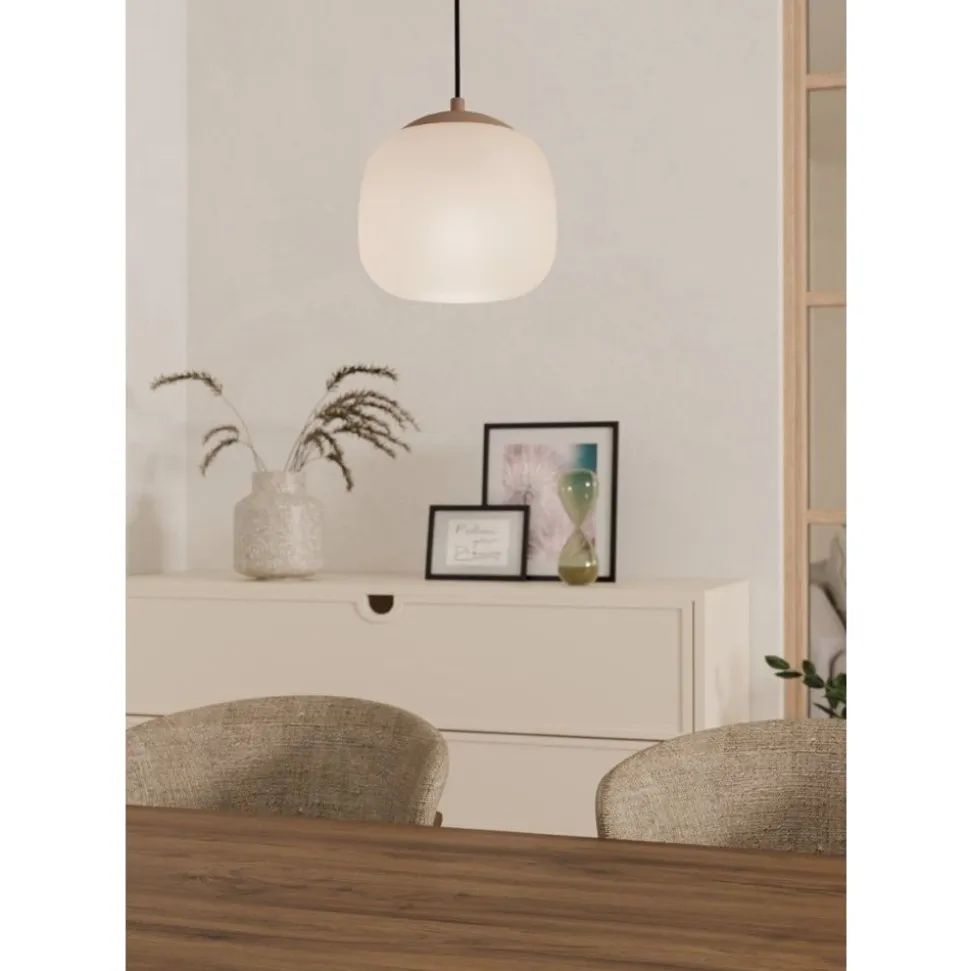 Eglo COMINIO hanglamp staal taupe / glas geëtst zand H: 1100 mm | Ø 185 mm