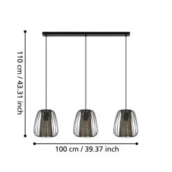 Eglo CURASAO hanglamp staal zwart / staal, textiel zwart, goud H: 1100 mm