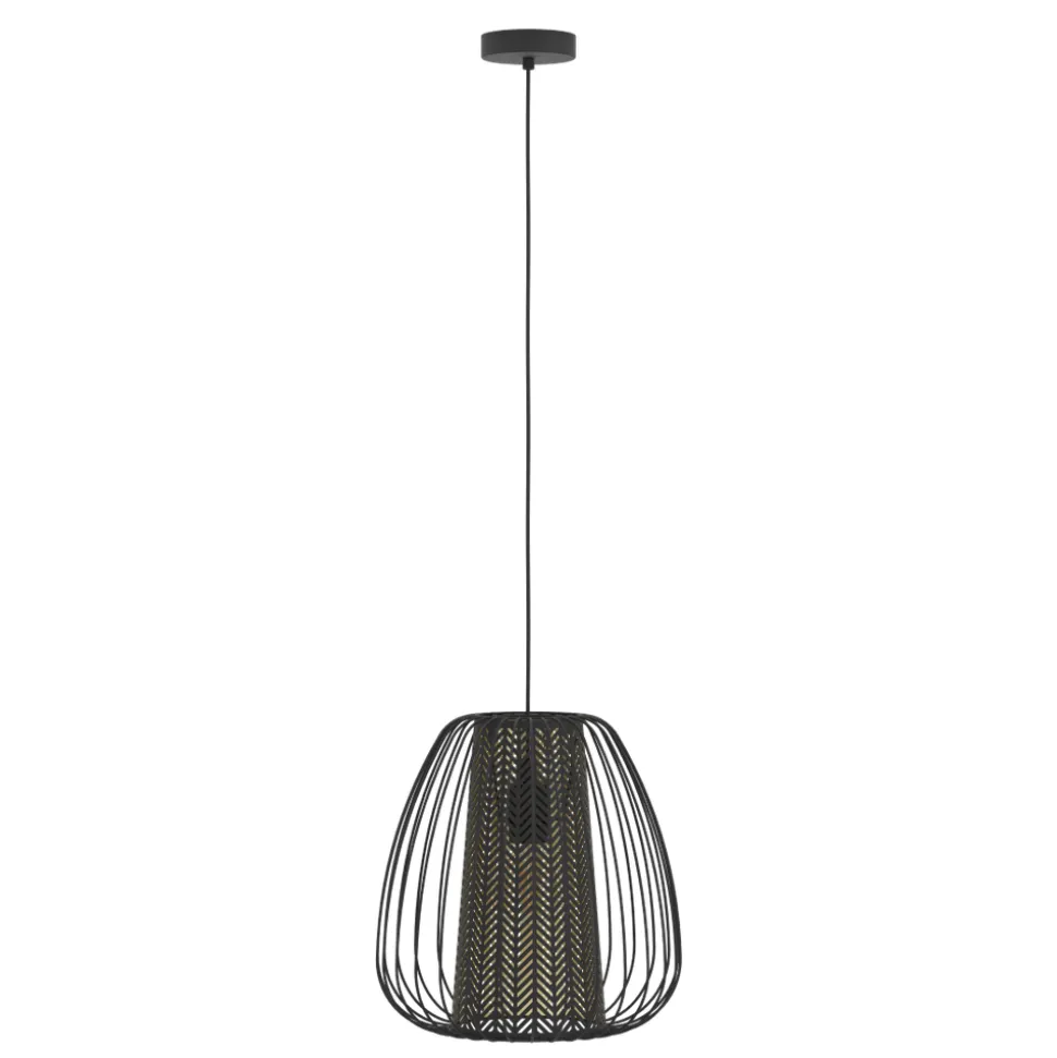 Eglo CURASAO hanglamp staal zwart / staal, textiel zwart, goud H: 1100 mm | Ø 335 mm